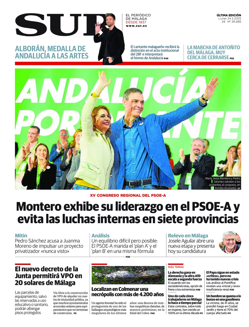 Portada de SUR, 24 de Febrero de 2025