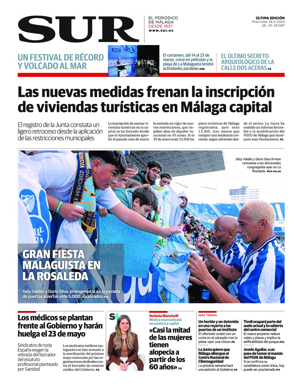 Portada de SUR, 26 de Febrero de 2025