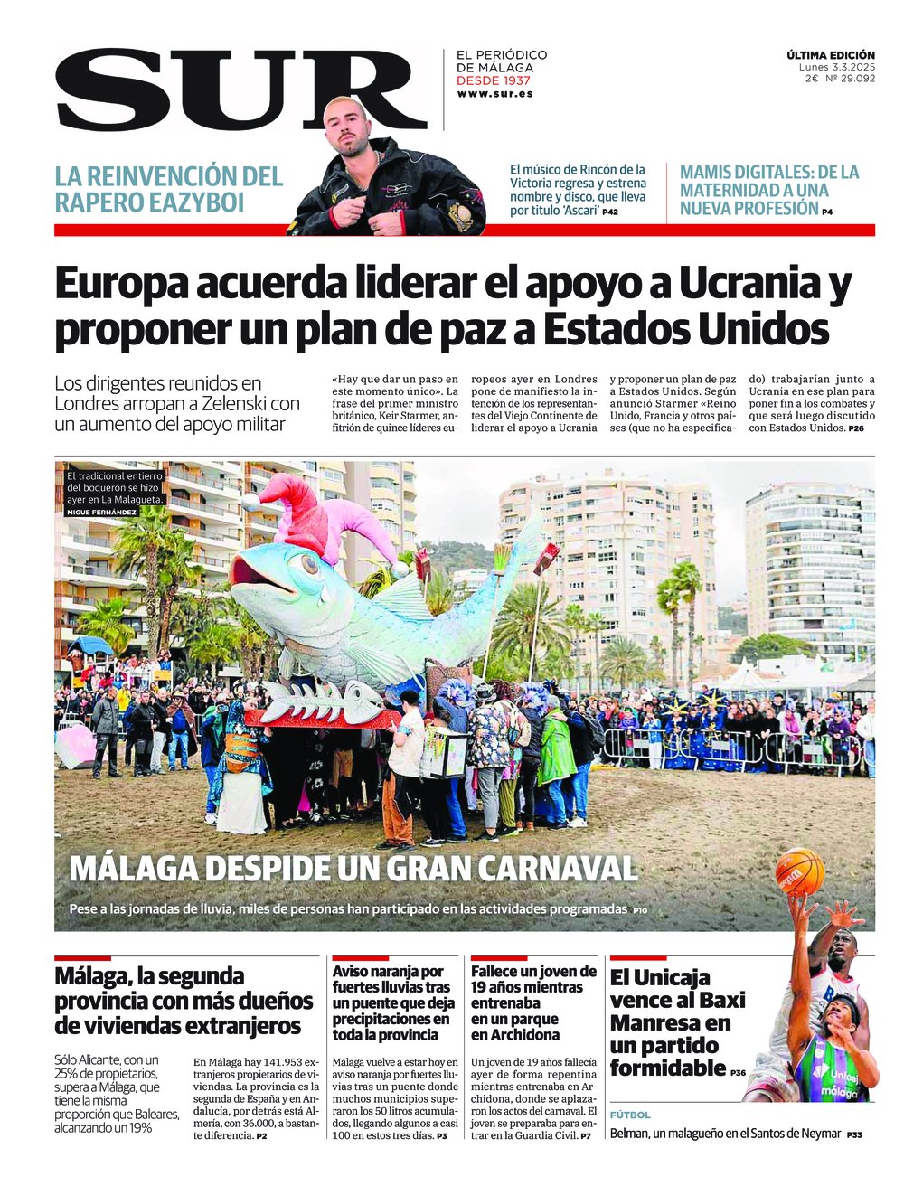 Portada de SUR, 03 de Marzo de 2025