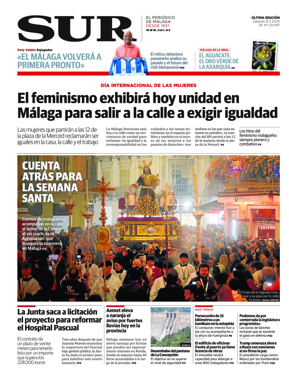 Portada de SUR, 08 de Marzo de 2025