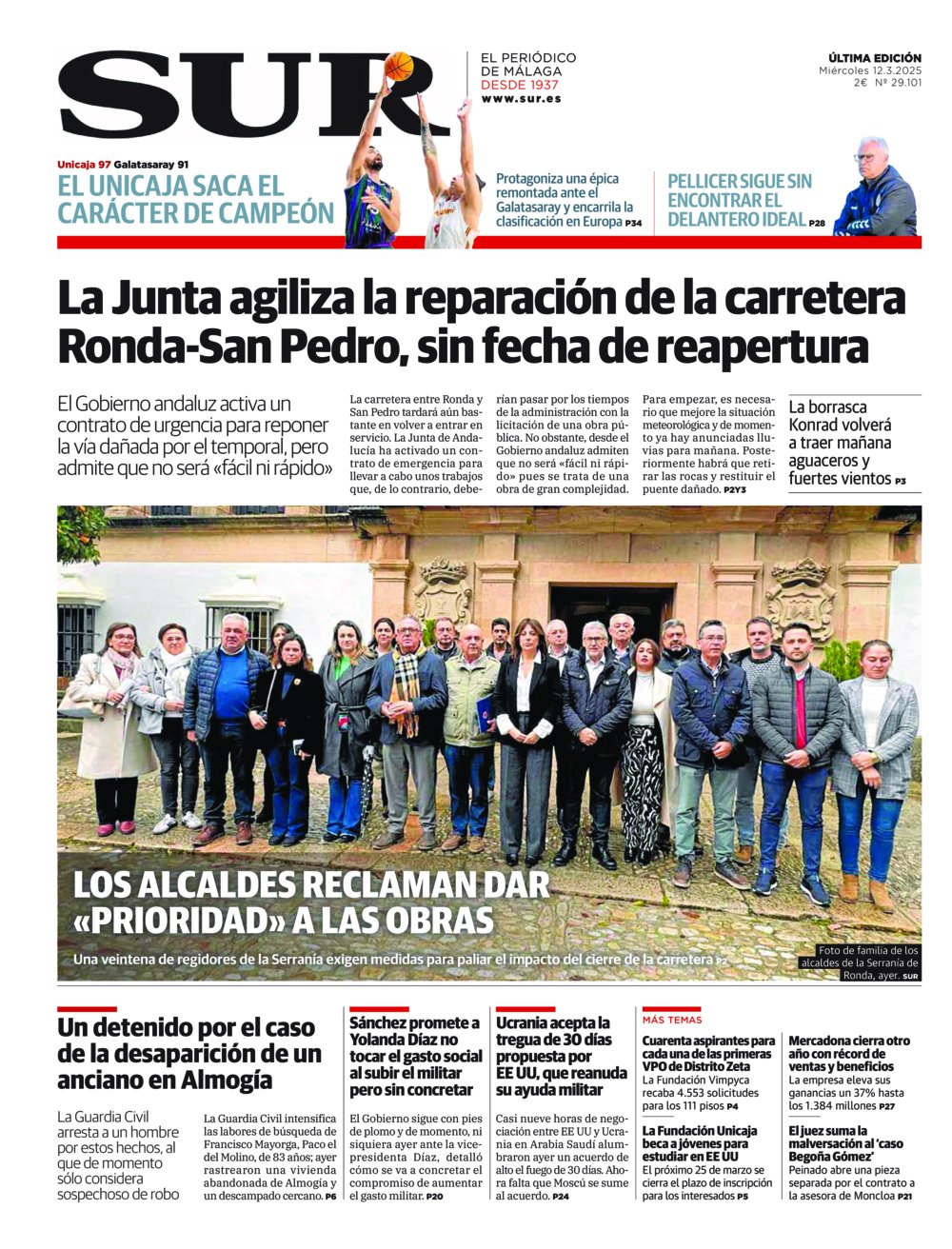 Portada de SUR, 12 de Marzo de 2025