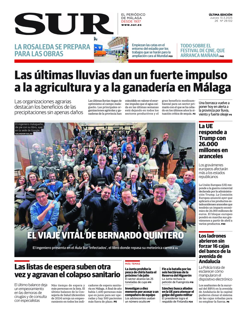 Portada de SUR, 13 de Marzo de 2025