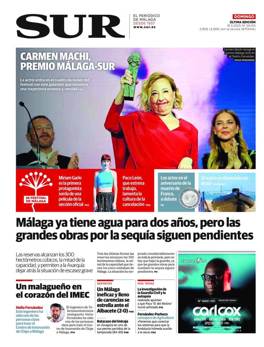 Portada de SUR, 16 de Marzo de 2025