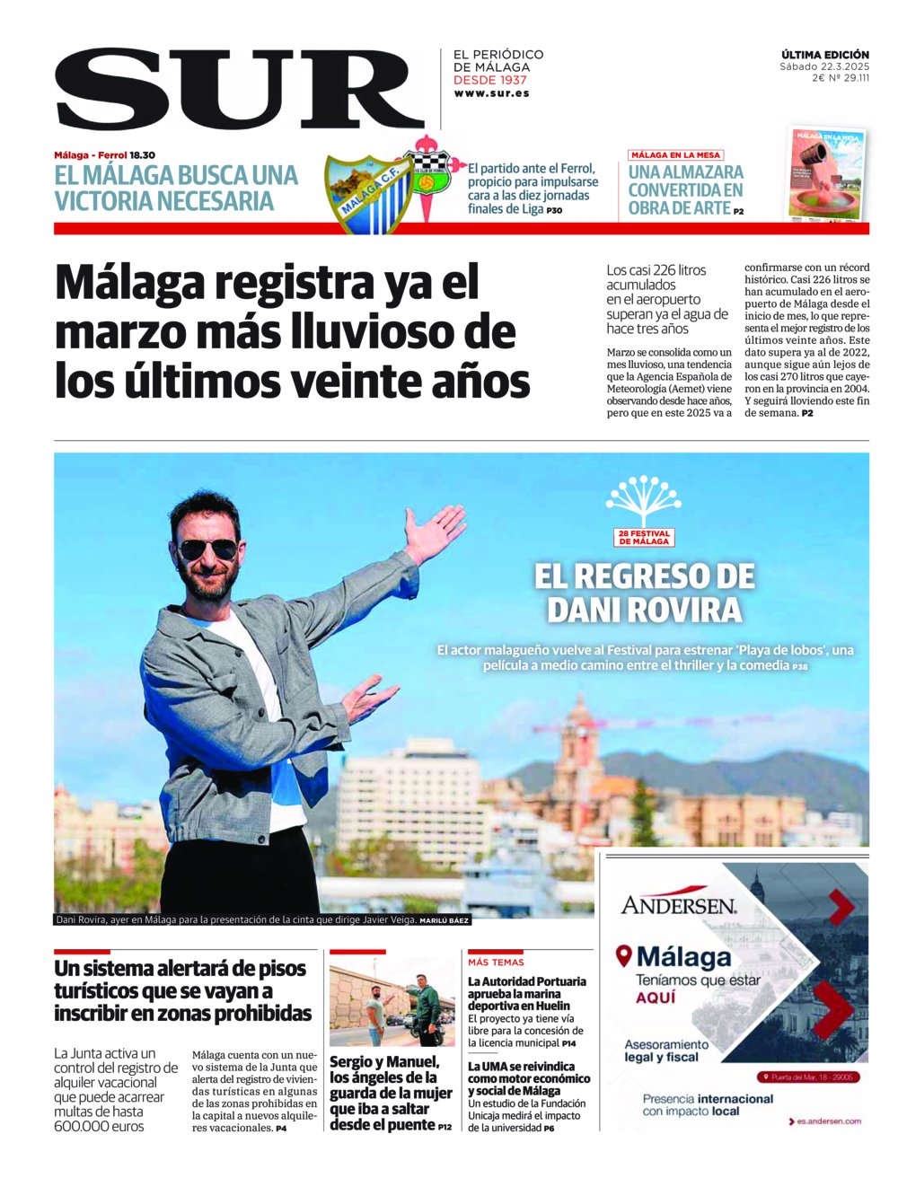 Portada de SUR, 22 de Marzo de 2025