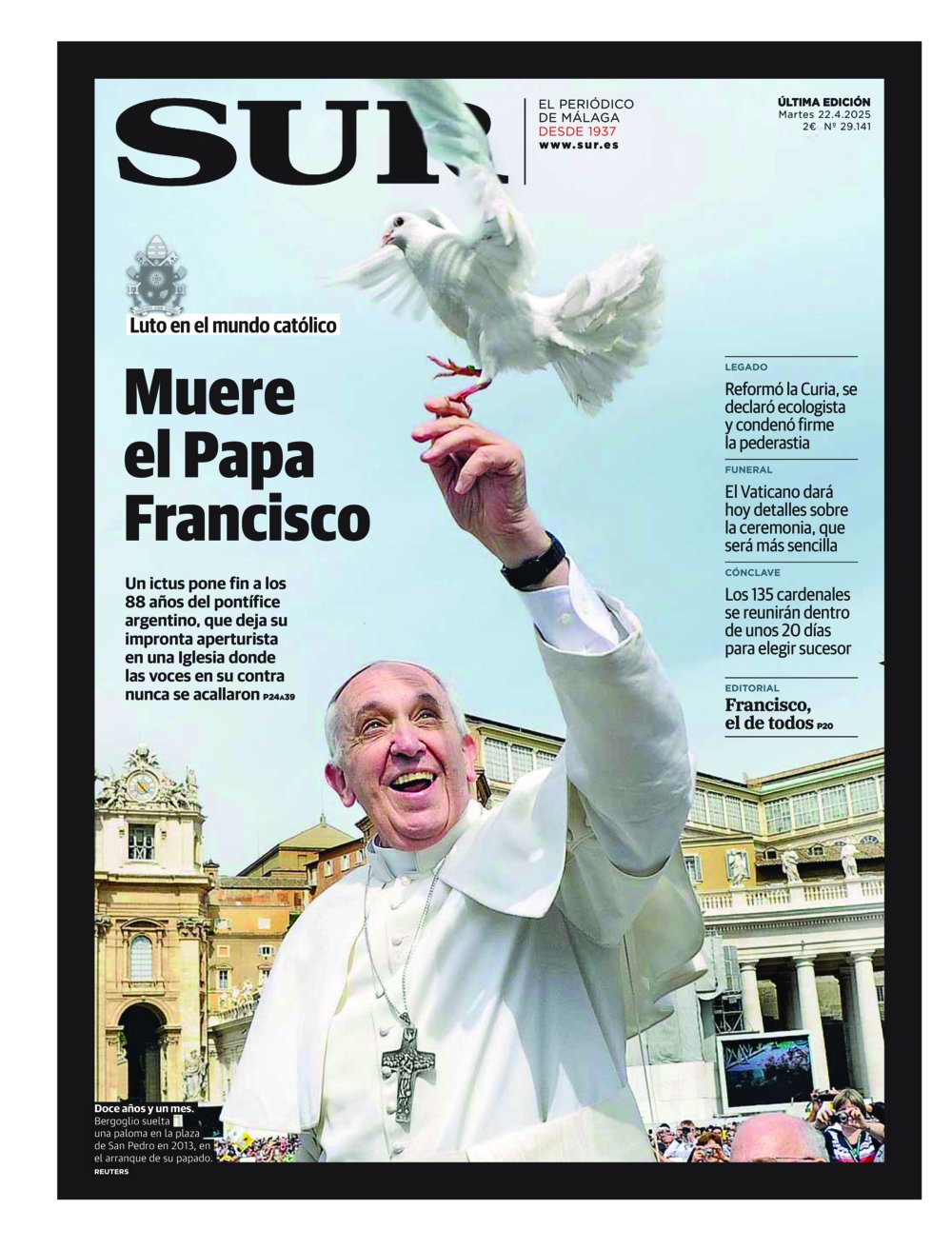 Portada de SUR, 22 de Abril de 2025