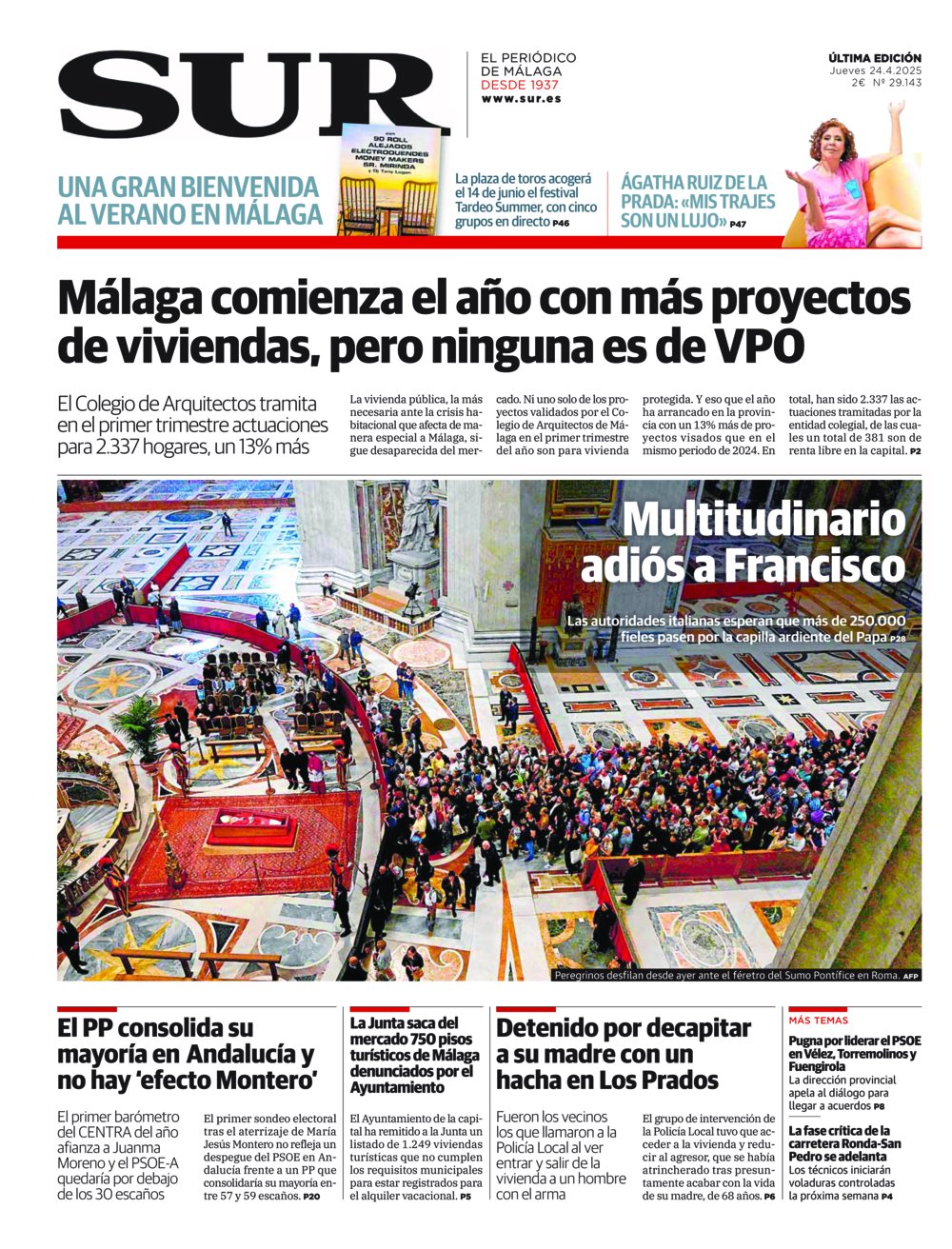 Portada de SUR, 24 de Abril de 2025