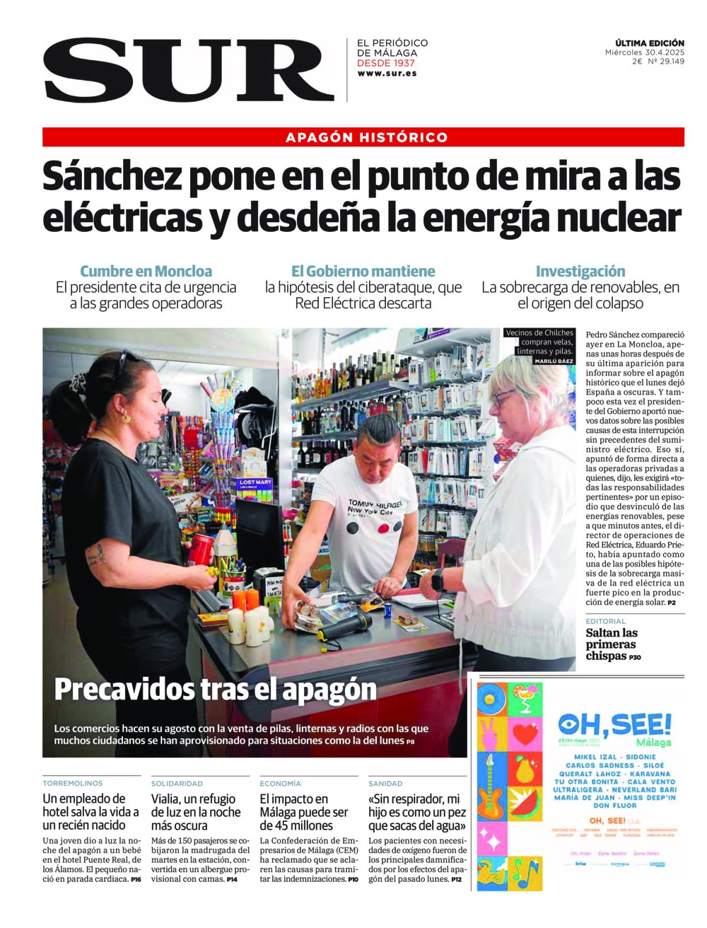 Portada de SUR, 30 de Abril de 2025