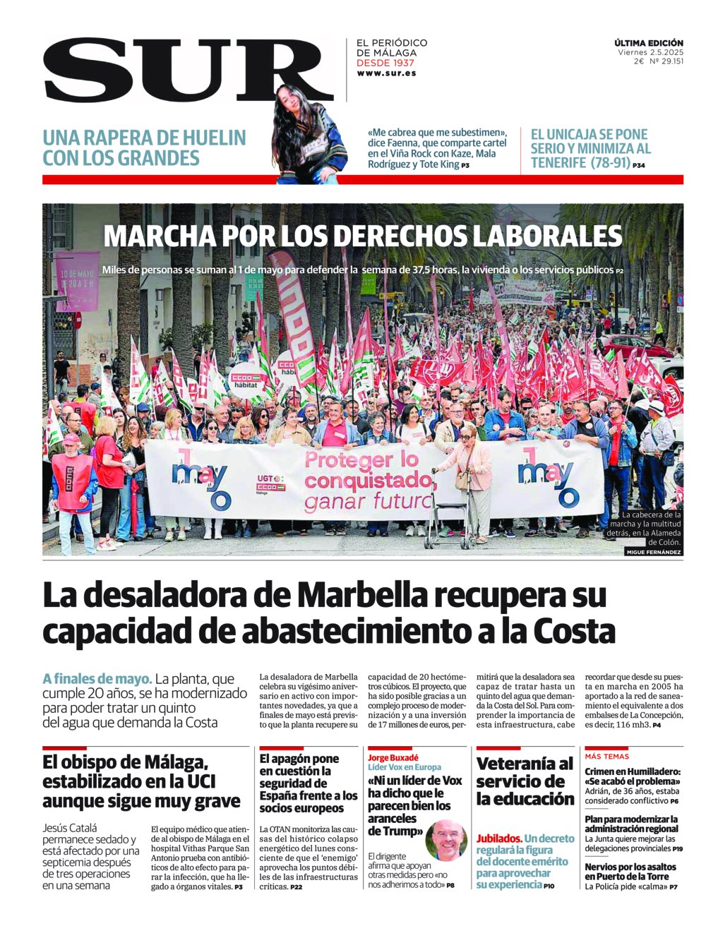 Portada de SUR, 02 de Mayo de 2025