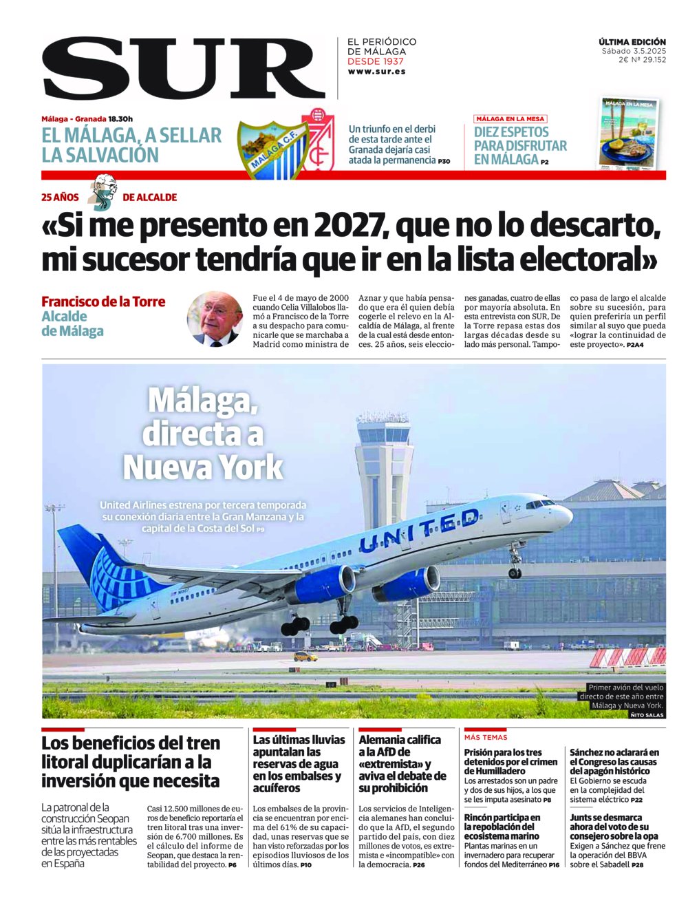 Portada de SUR, 03 de Mayo de 2025