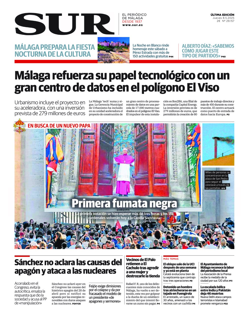 Portada de SUR, 08 de Mayo de 2025