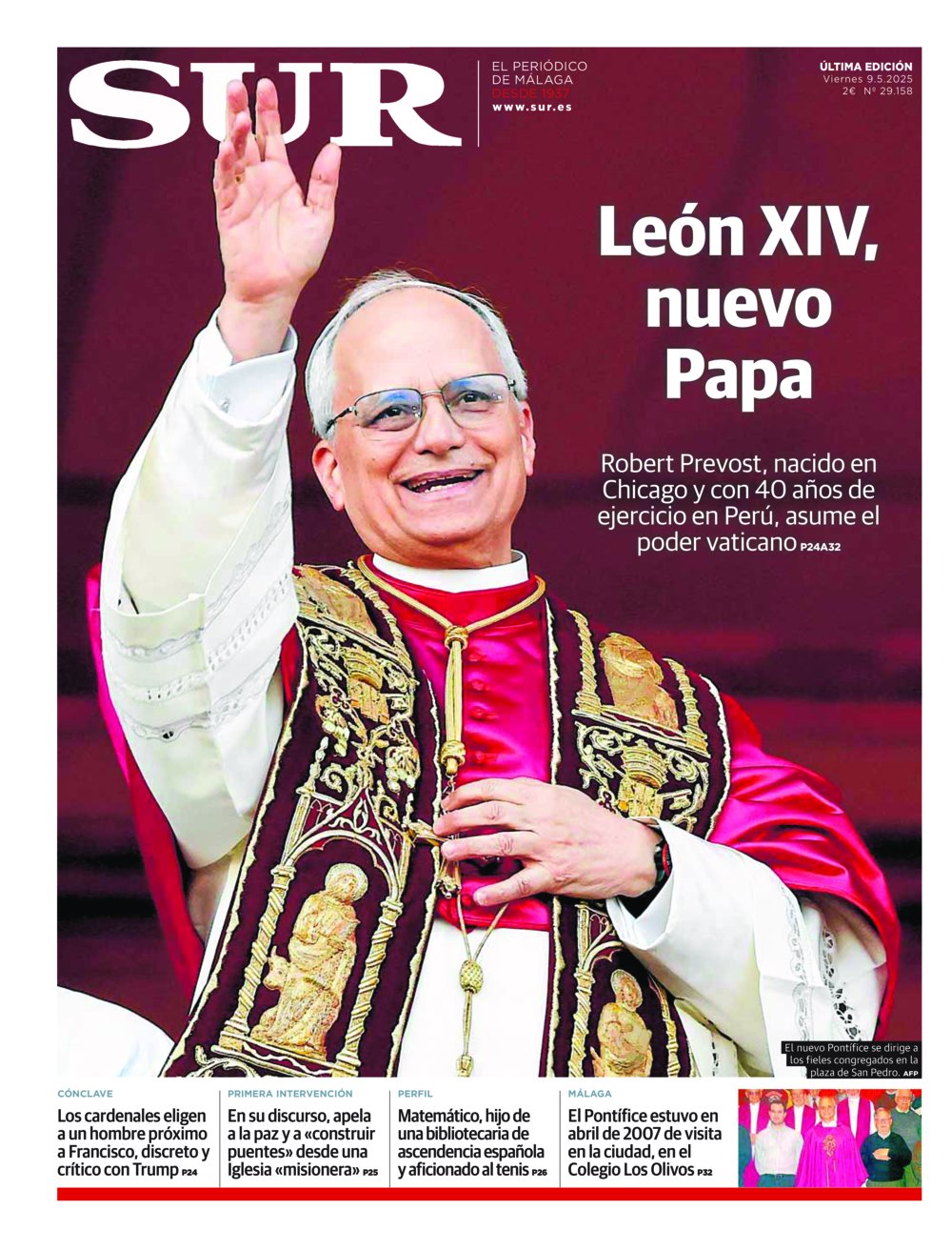 Portada de SUR, 09 de Mayo de 2025
