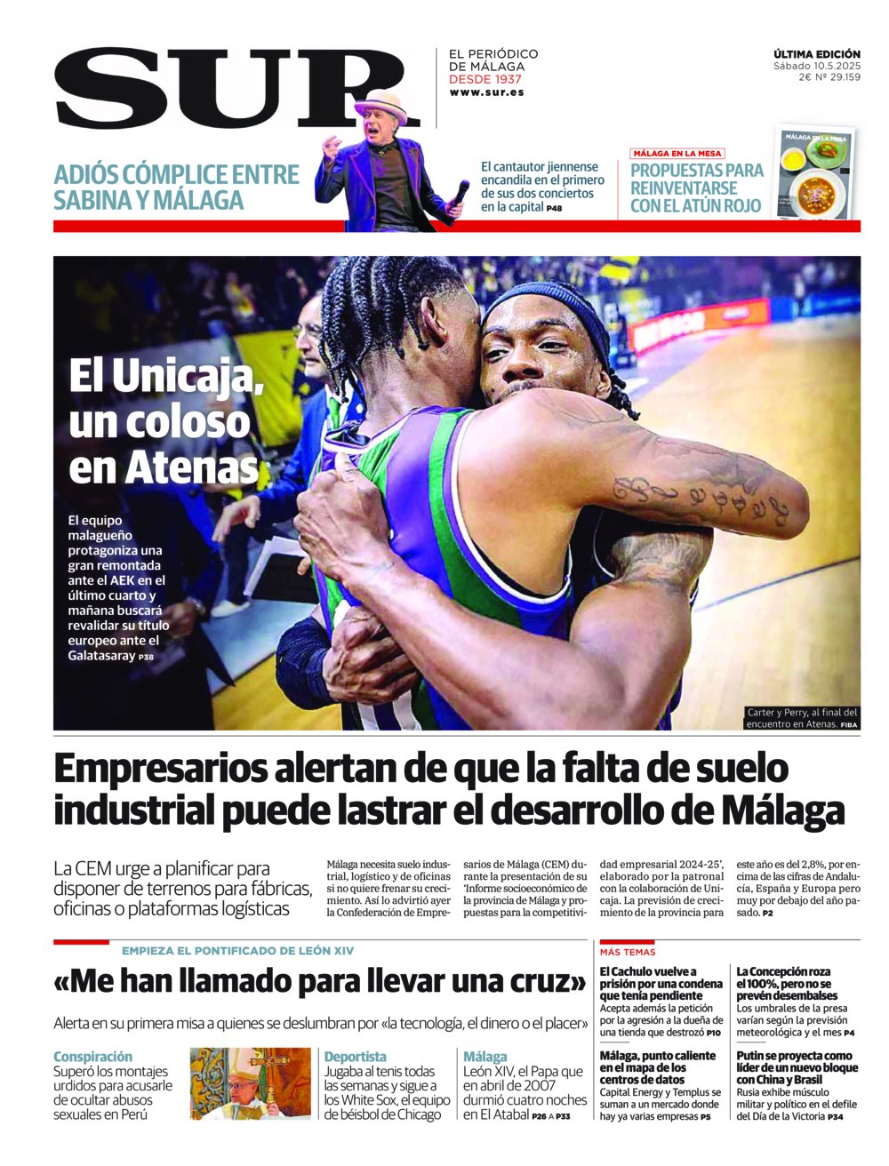Portada de SUR, 10 de Mayo de 2025