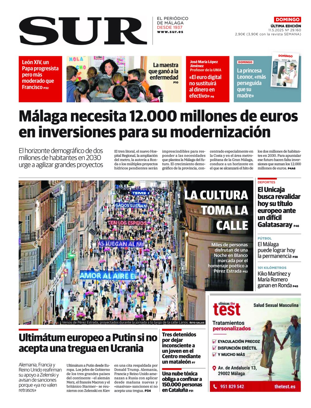 Portada de SUR, 11 de Mayo de 2025
