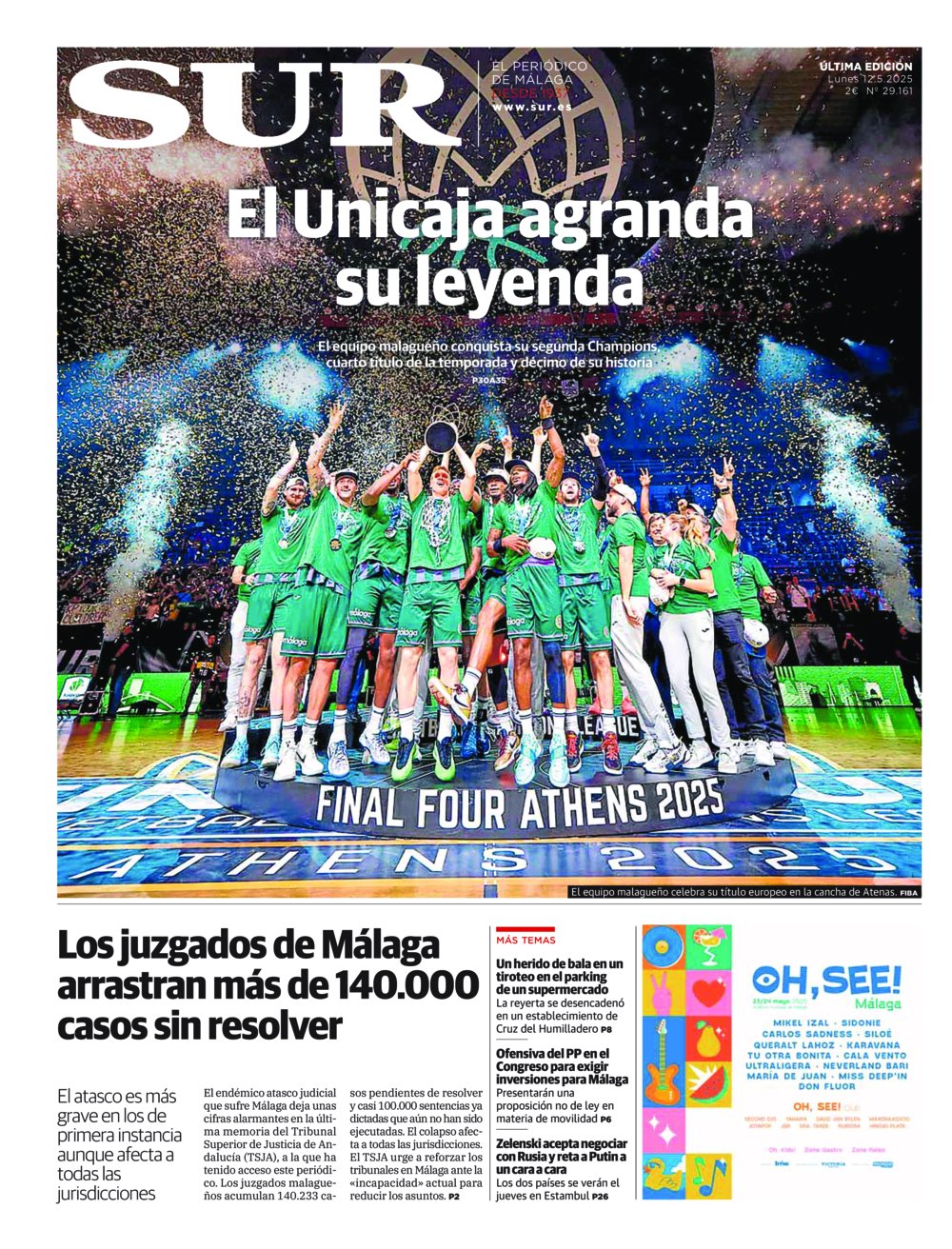 Portada de SUR, 12 de Mayo de 2025