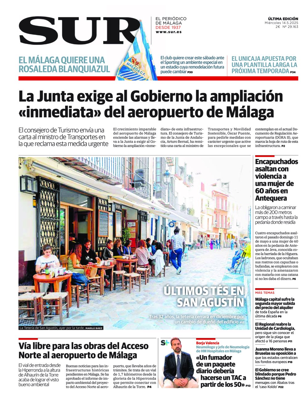 Portada de SUR, 14 de Mayo de 2025