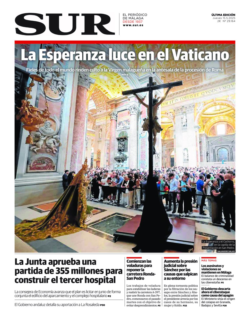 Portada de SUR, 15 de Mayo de 2025