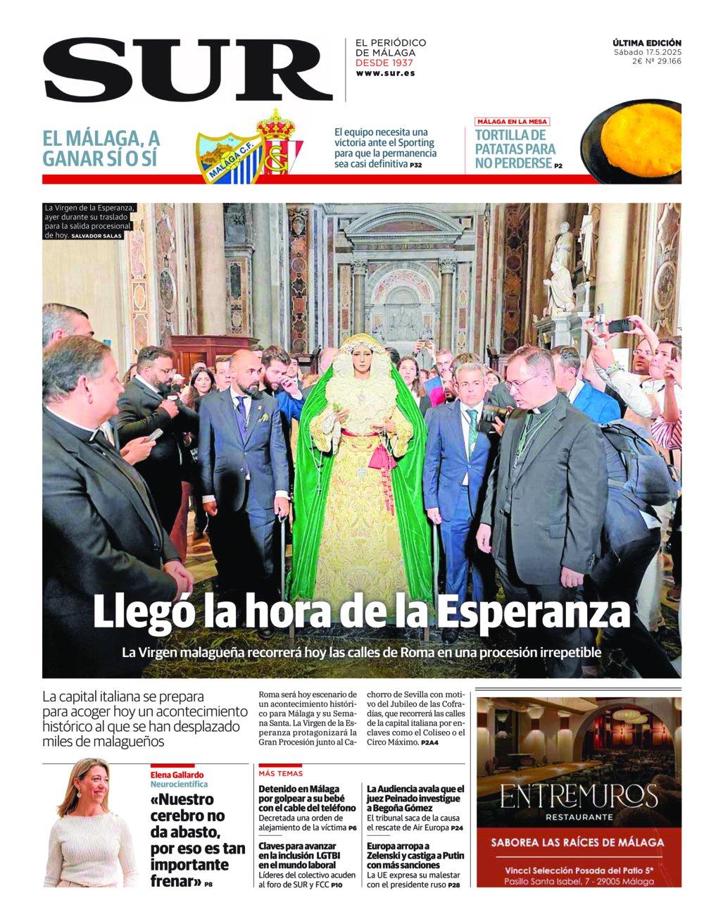 Portada de SUR, 17 de Mayo de 2025