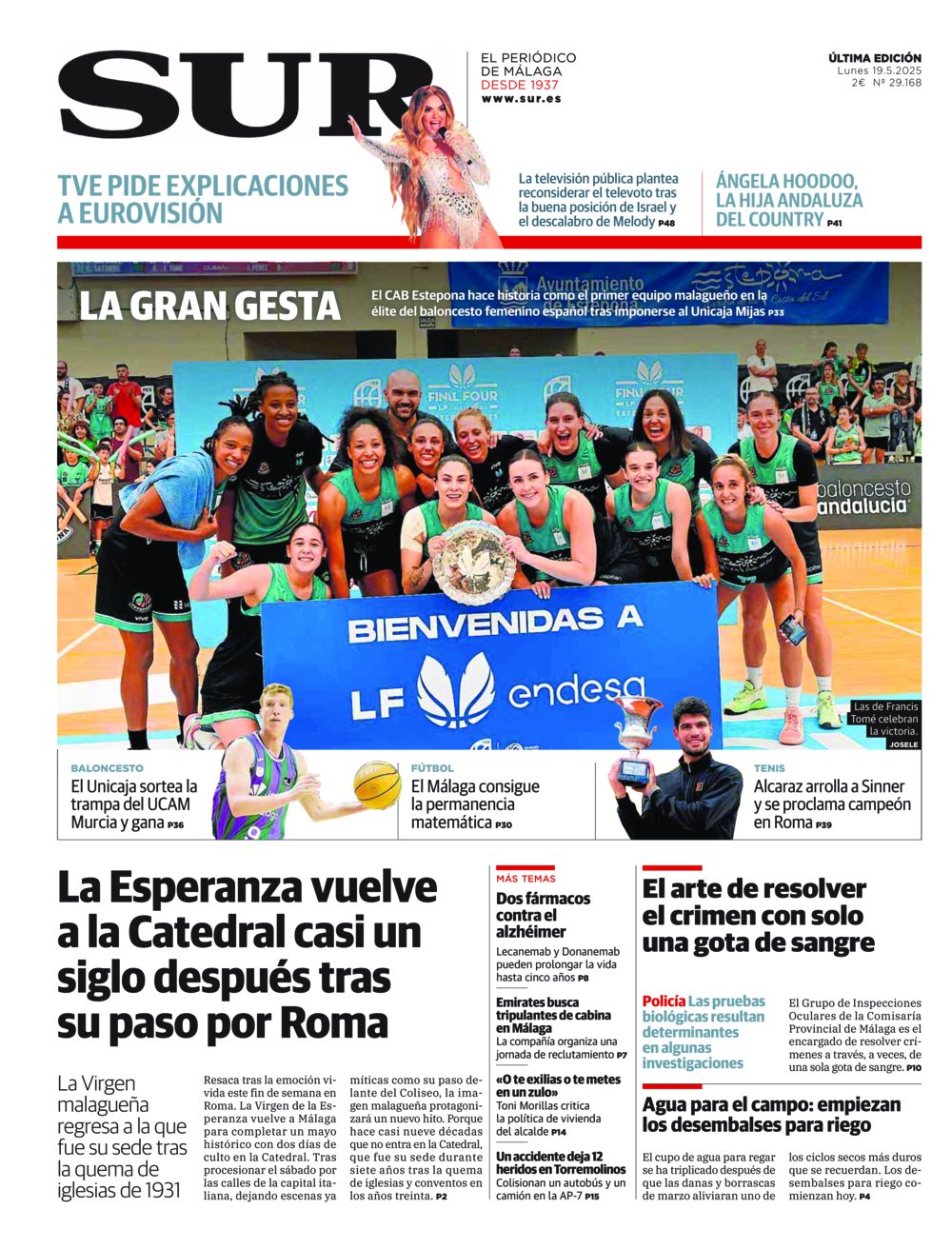 Portada de SUR, 19 de Mayo de 2025