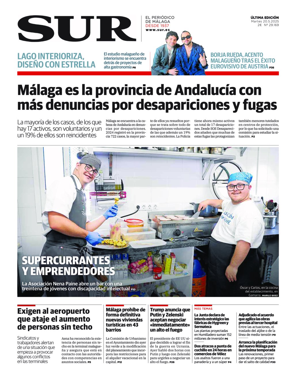 Portada de SUR, 20 de Mayo de 2025