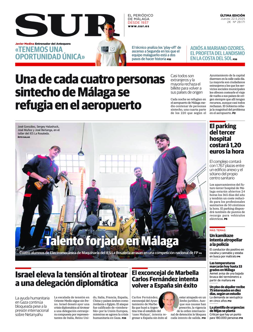Portada de SUR, 22 de Mayo de 2025