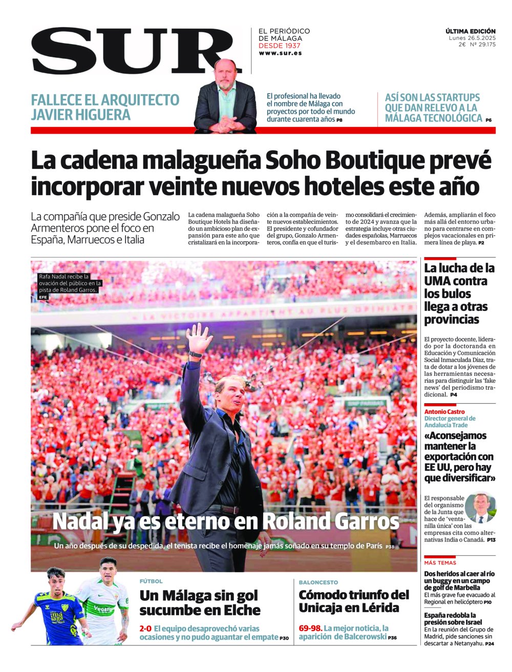 Portada de SUR, 26 de Mayo de 2025
