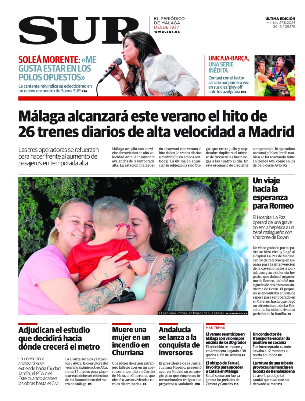 Portada de SUR, 27 de Mayo de 2025