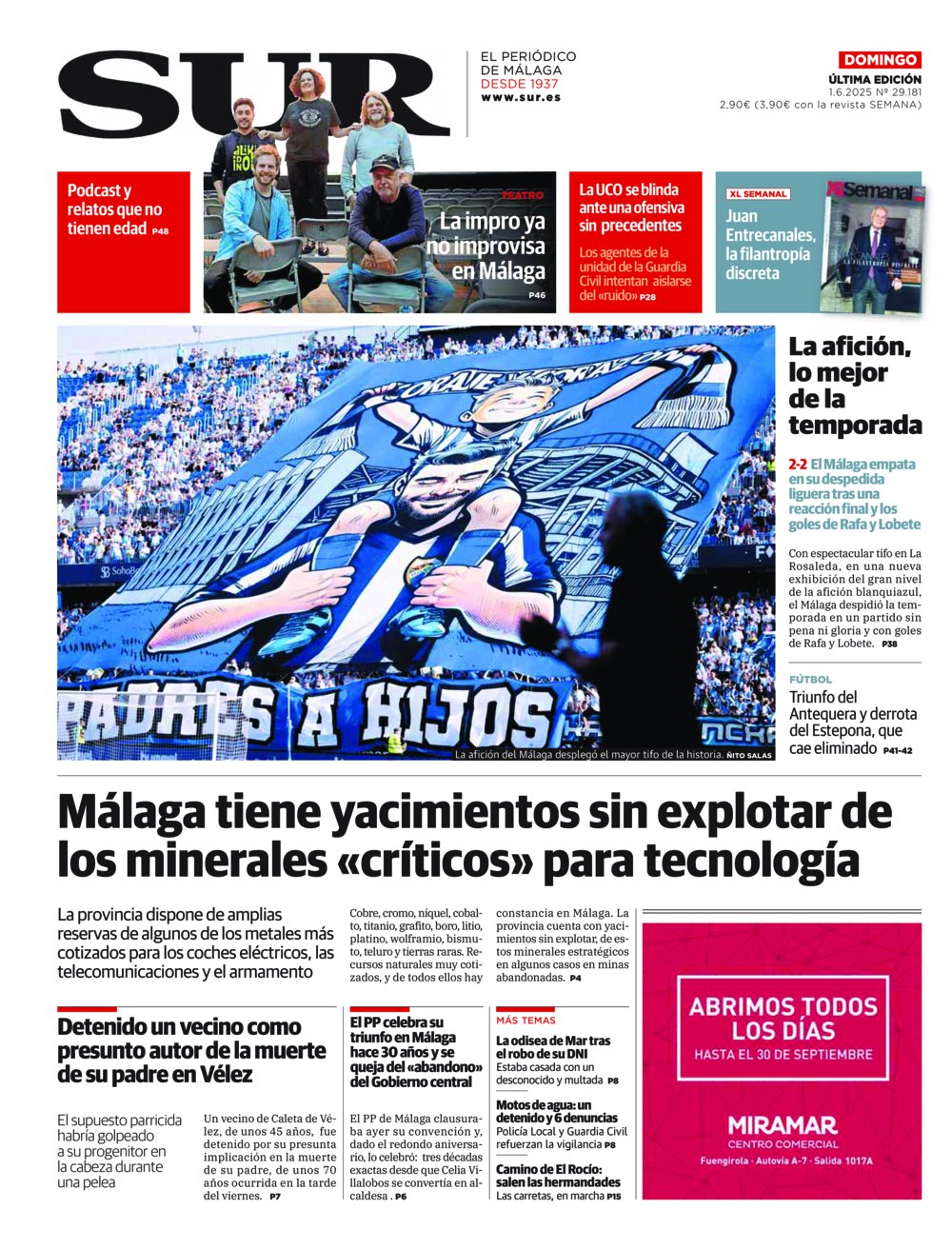 Portada de SUR, 01 de Junio de 2025