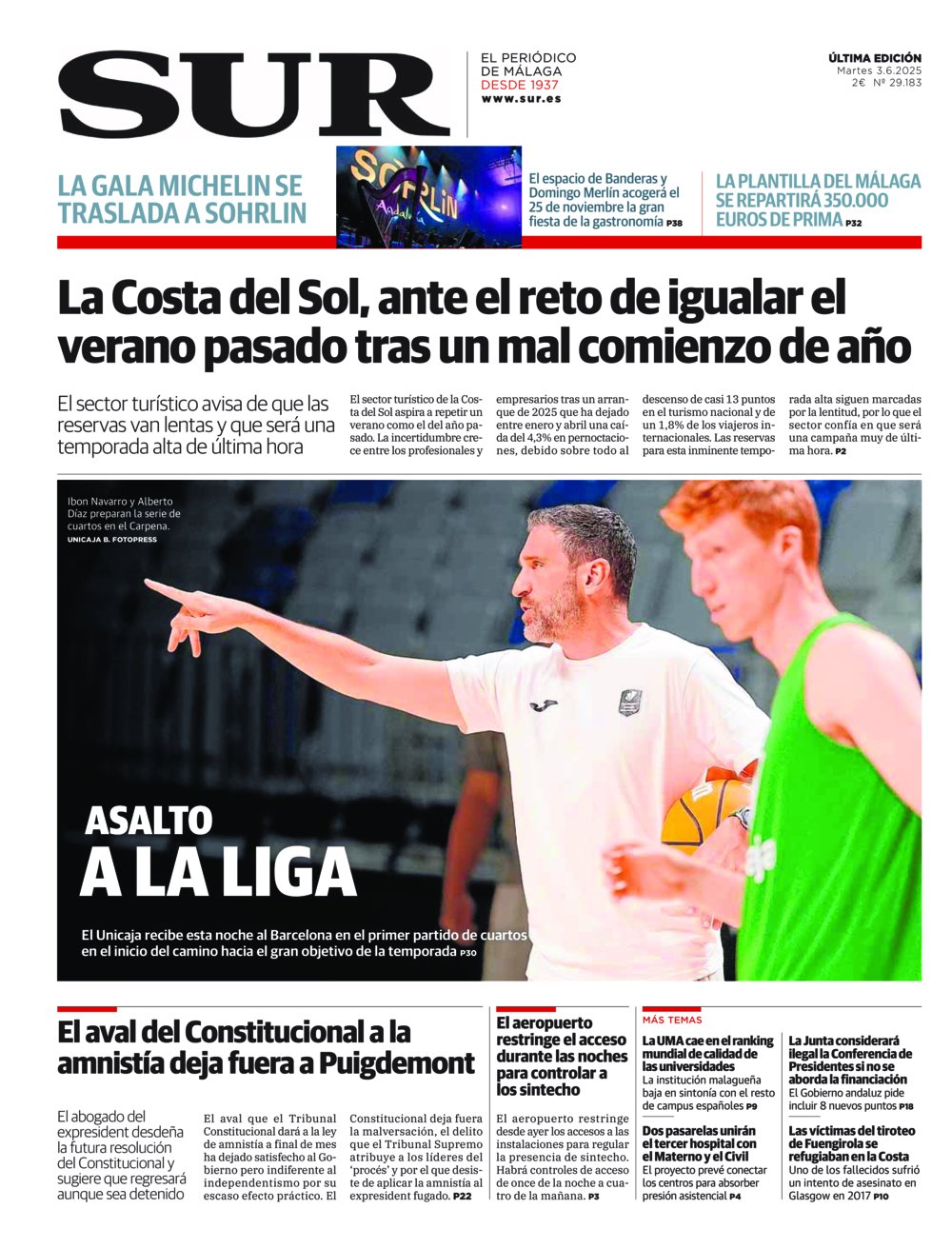 Portada de SUR, 03 de Junio de 2025