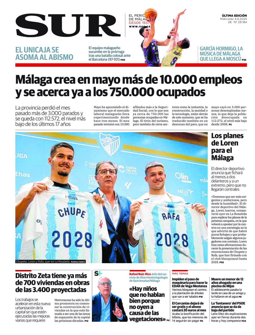 Portada de SUR, 04 de Junio de 2025