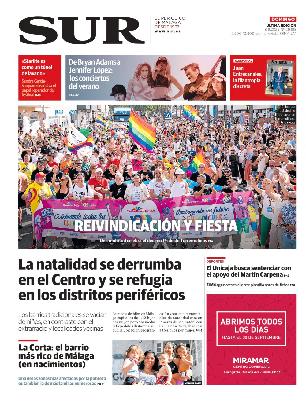 Portada de SUR, 08 de Junio de 2025