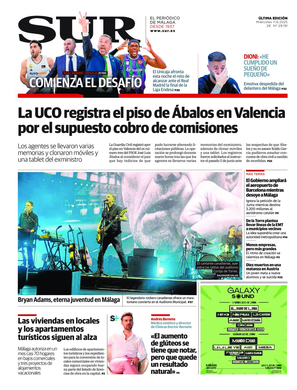Portada de SUR, 11 de Junio de 2025