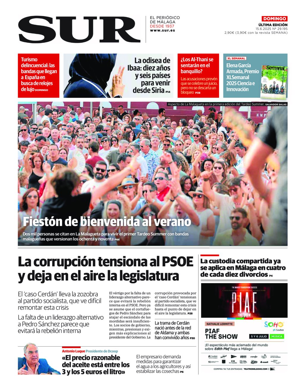 Portada de SUR, 15 de Junio de 2025