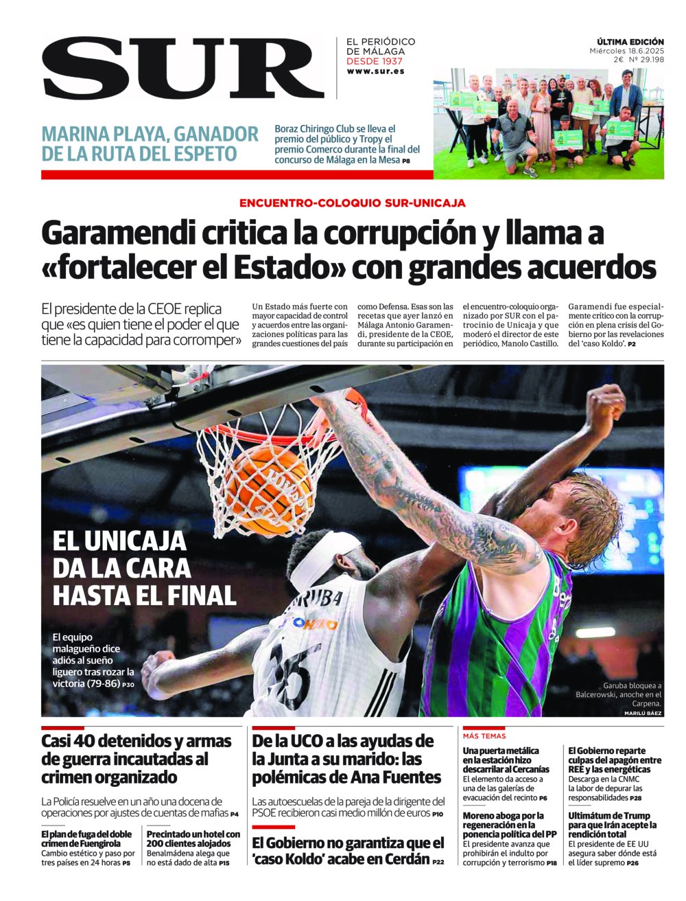 Portada de SUR, 18 de Junio de 2025