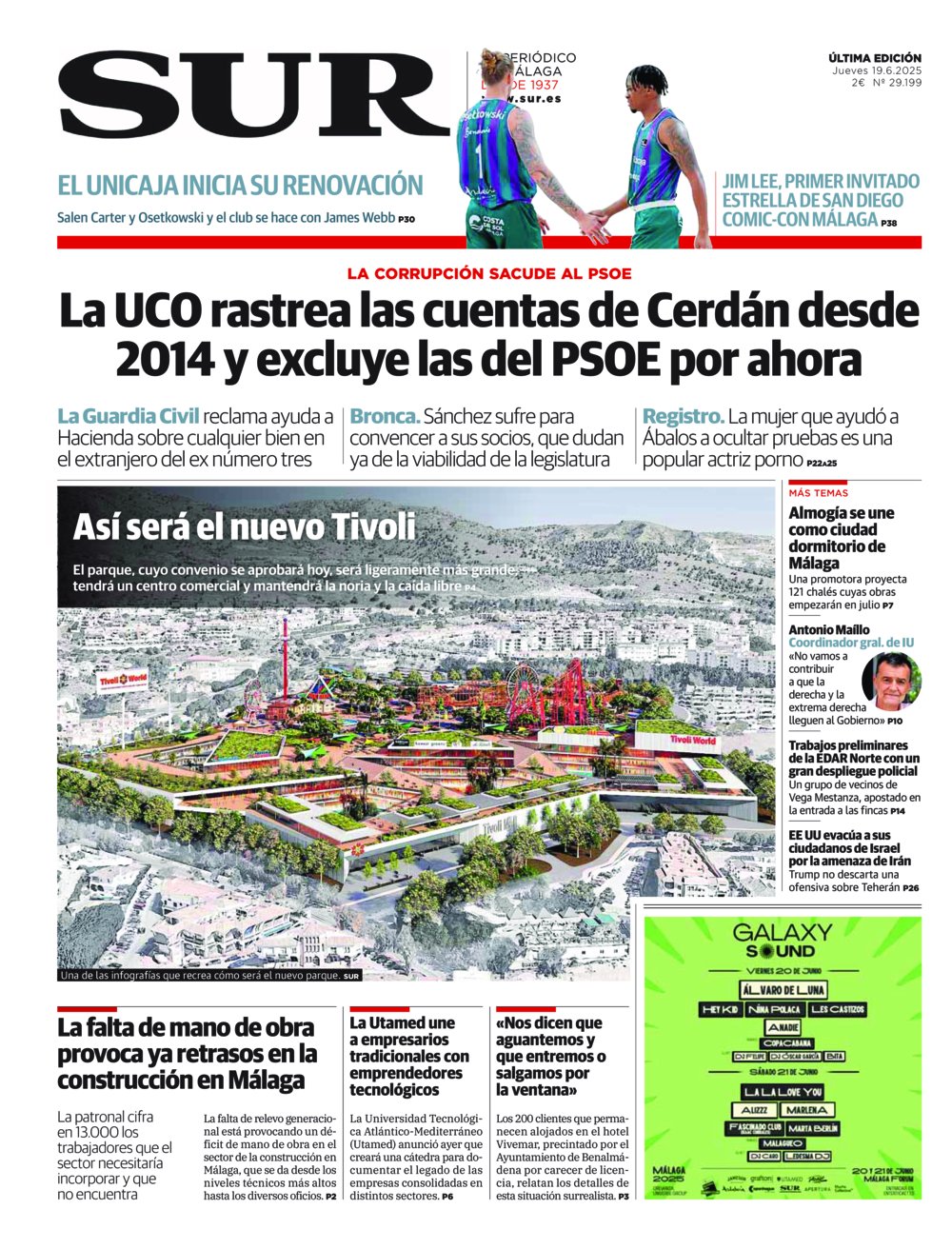 Portada de SUR, 19 de Junio de 2025