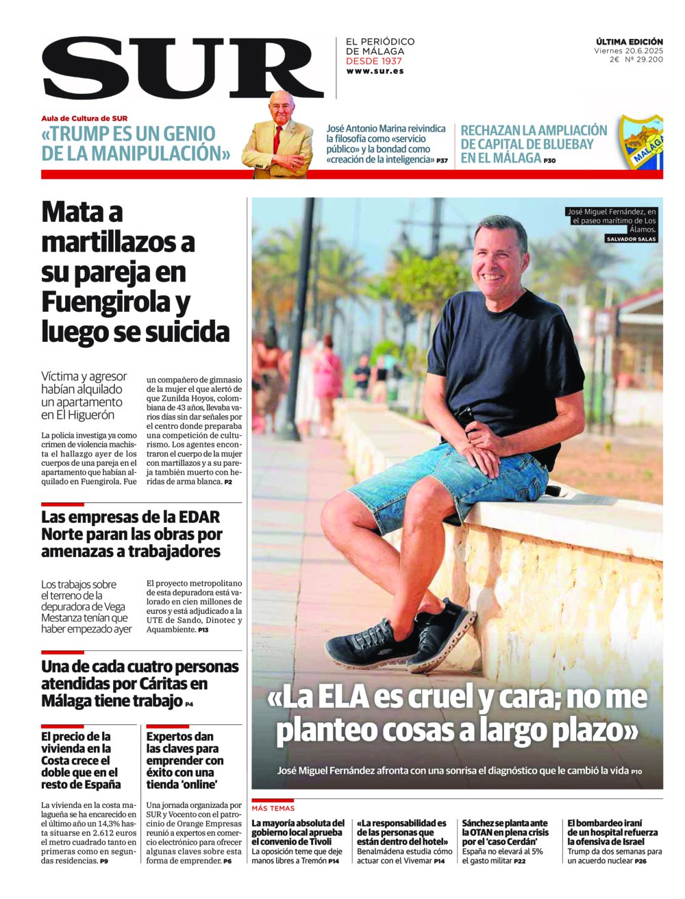 Portada de SUR, 20 de Junio de 2025
