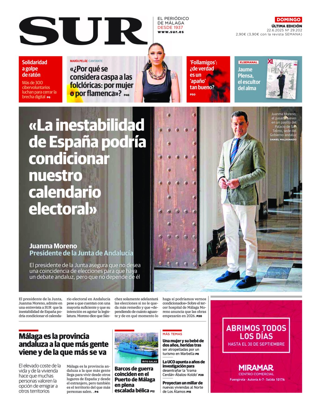 Portada de SUR, 22 de Junio de 2025