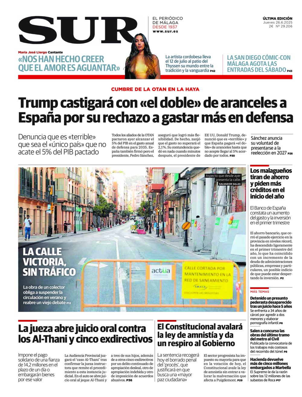 Portada de SUR, 26 de Junio de 2025