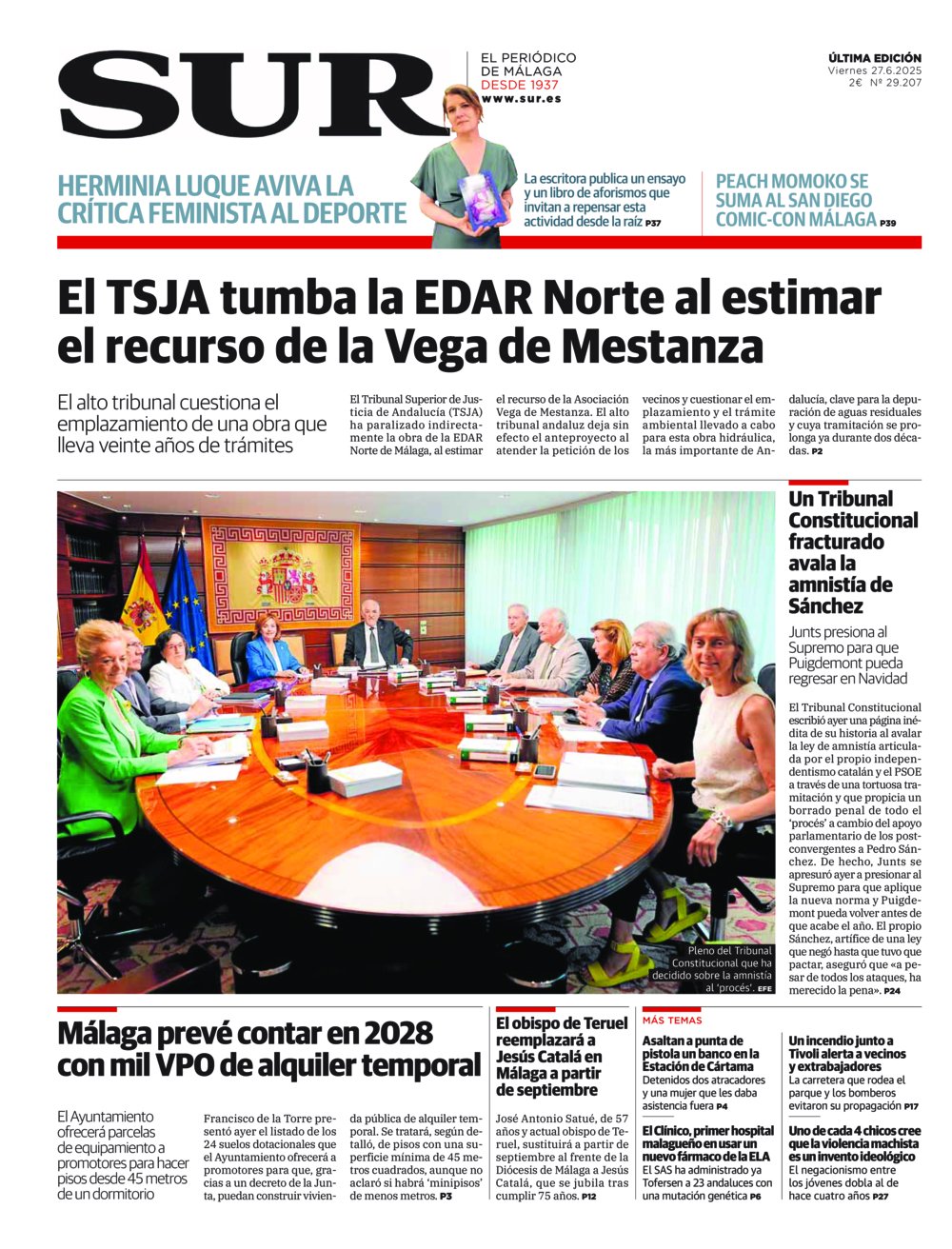 Portada de SUR, 27 de Junio de 2025