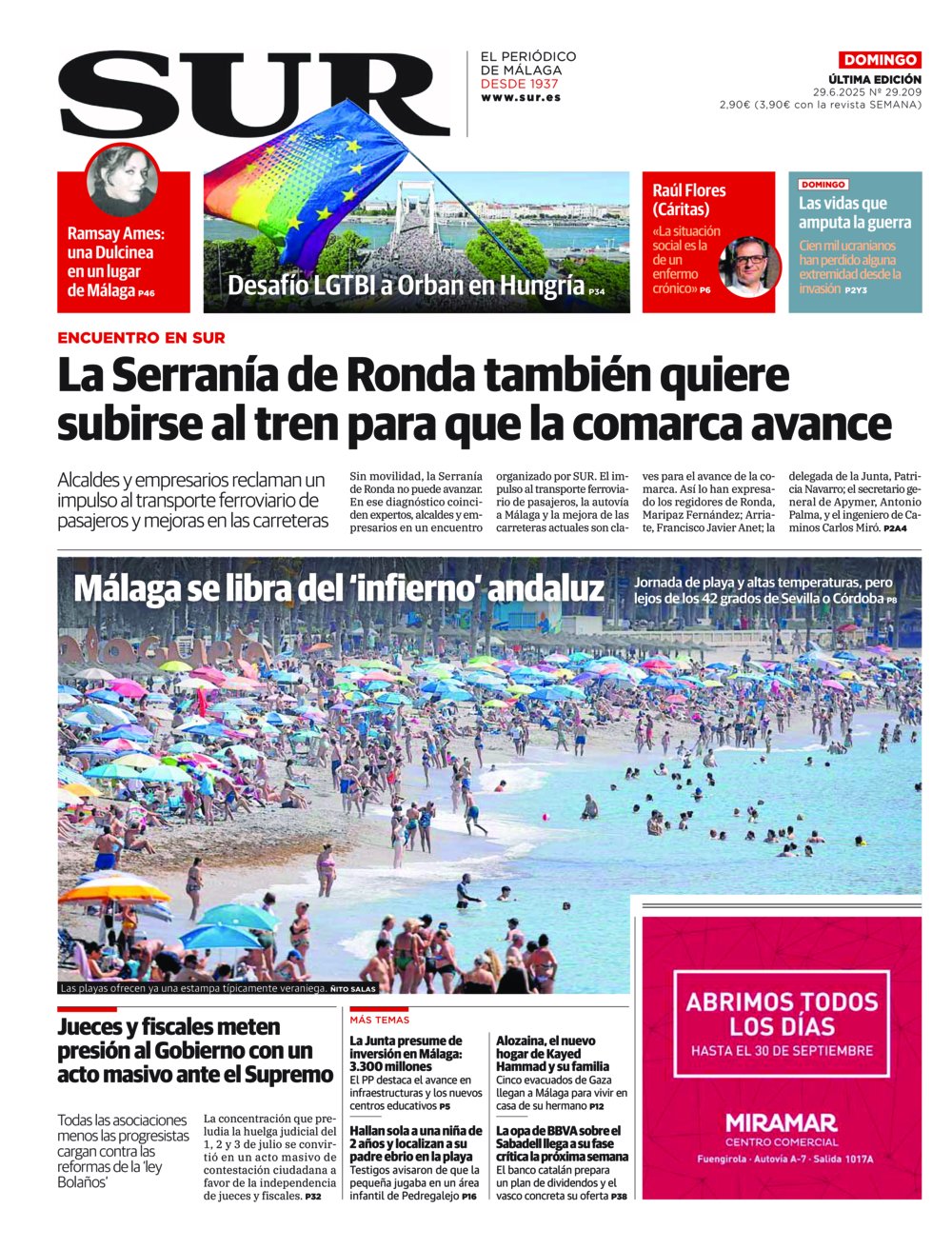 Portada de SUR, 29 de Junio de 2025