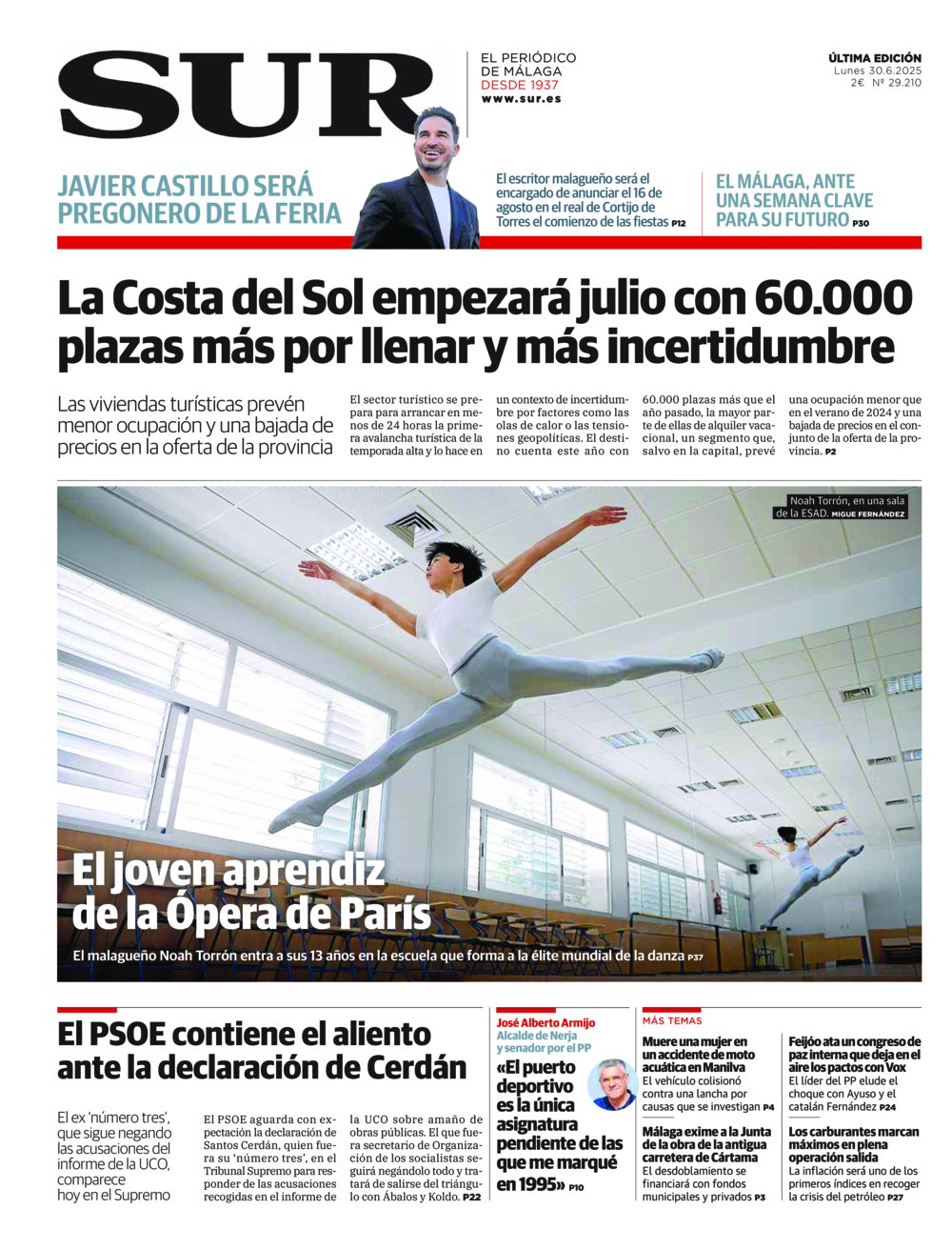 Portada de SUR, 30 de Junio de 2025
