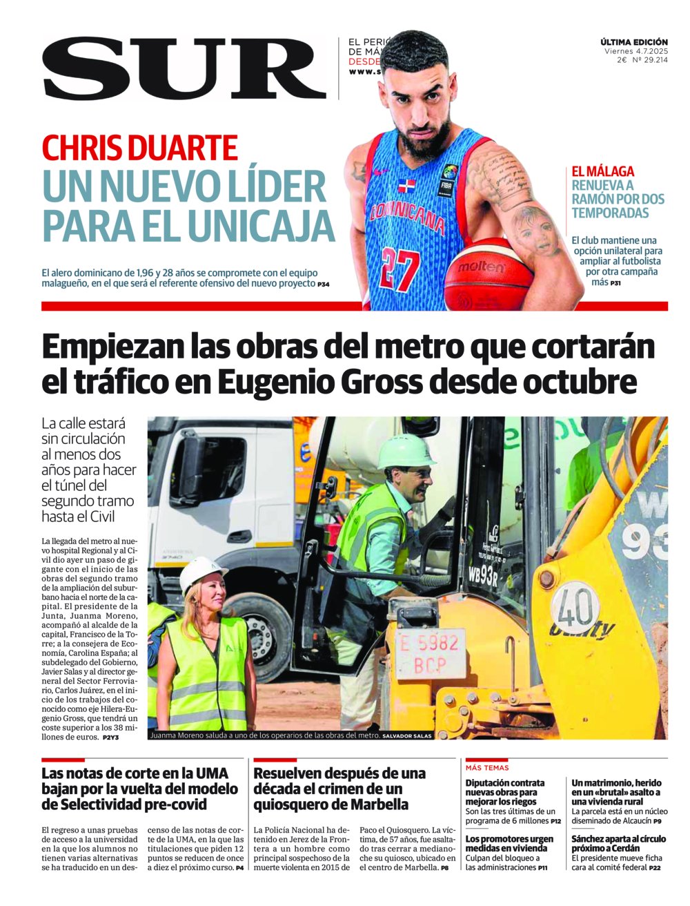 Portada de SUR, 04 de Julio de 2025