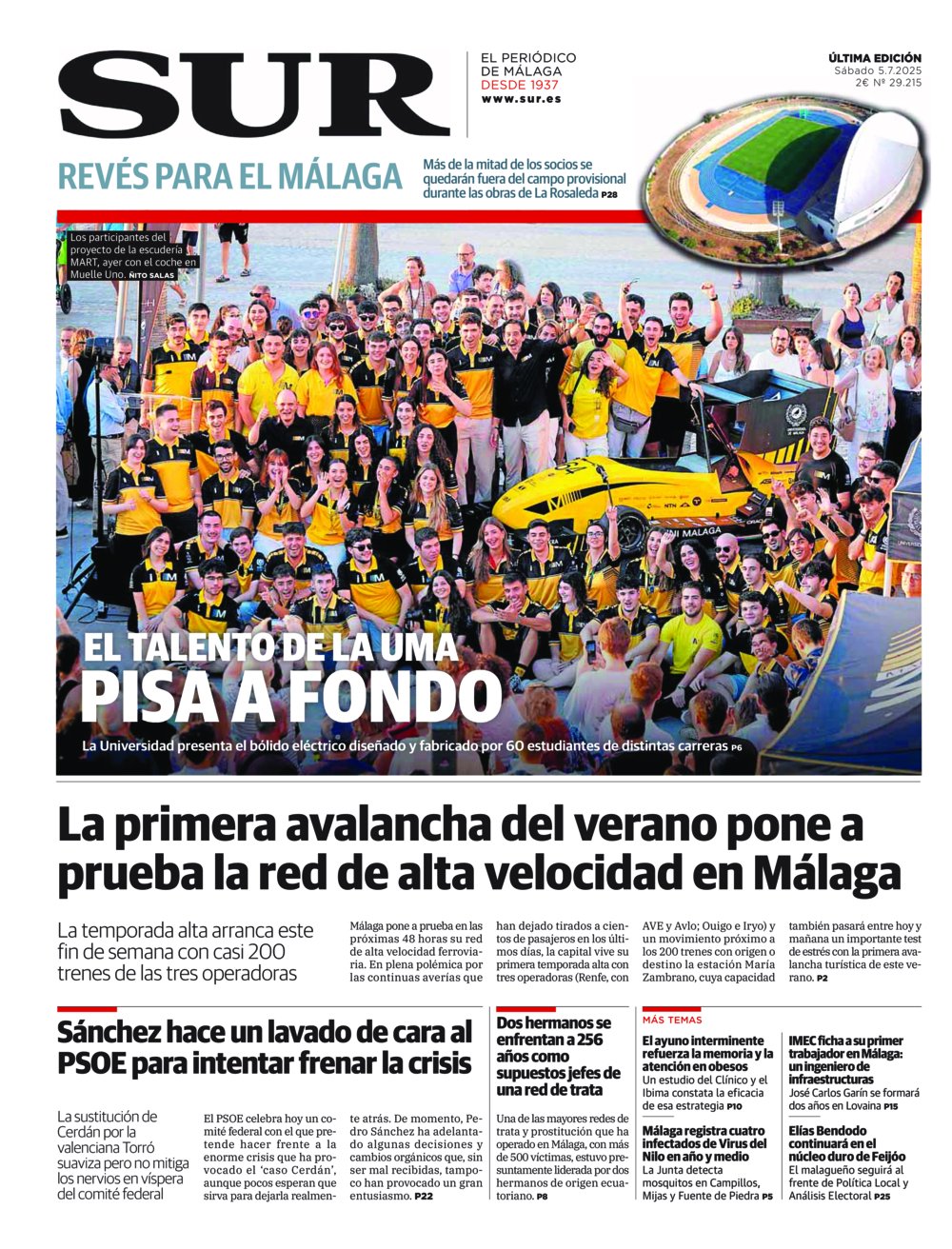Portada de SUR, 05 de Julio de 2025