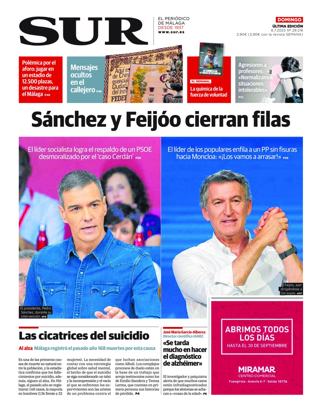 Portada de SUR, 06 de Julio de 2025