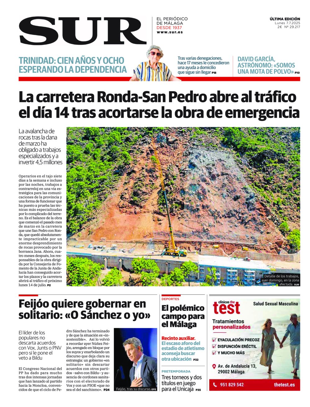 Portada de SUR, 07 de Julio de 2025
