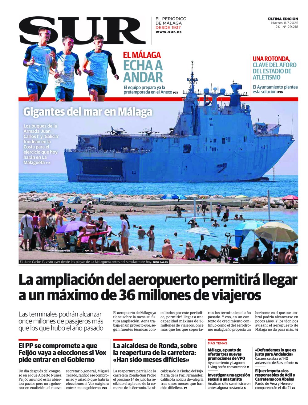 Portada de SUR, 08 de Julio de 2025