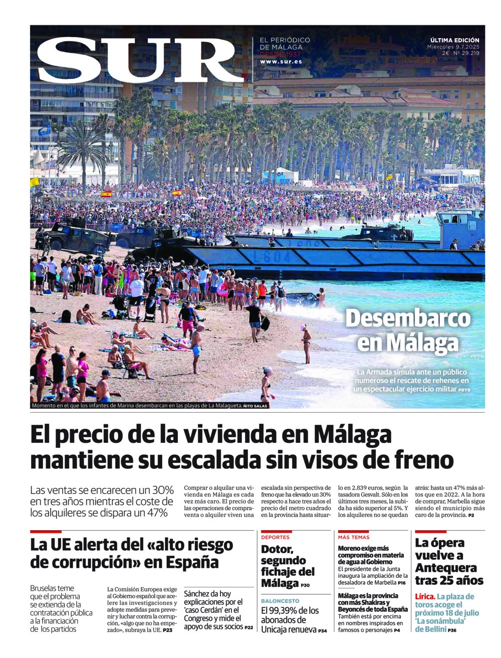 Portada de SUR, 09 de Julio de 2025