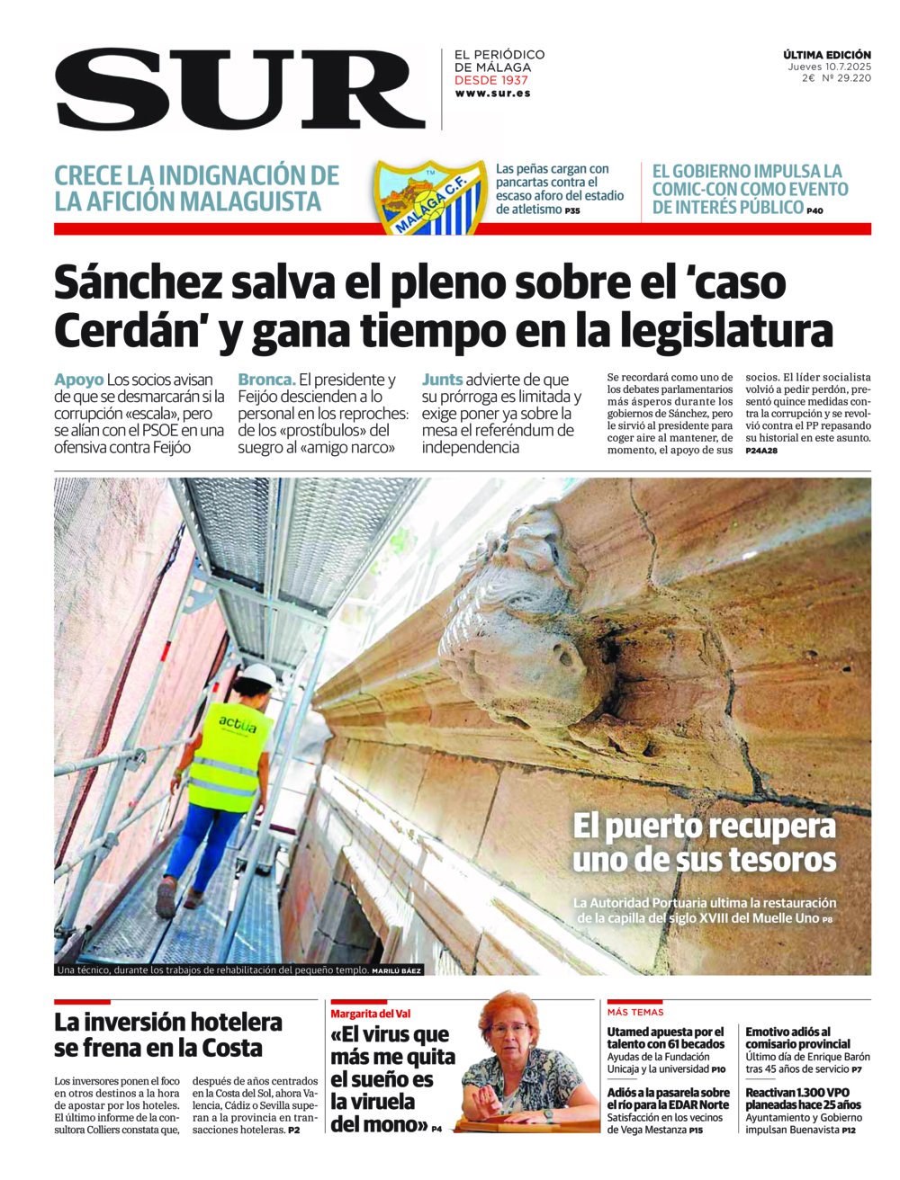 Portada de SUR, 10 de Julio de 2025