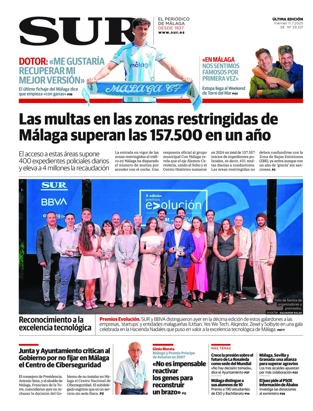 Portada de SUR, 11 de Julio de 2025