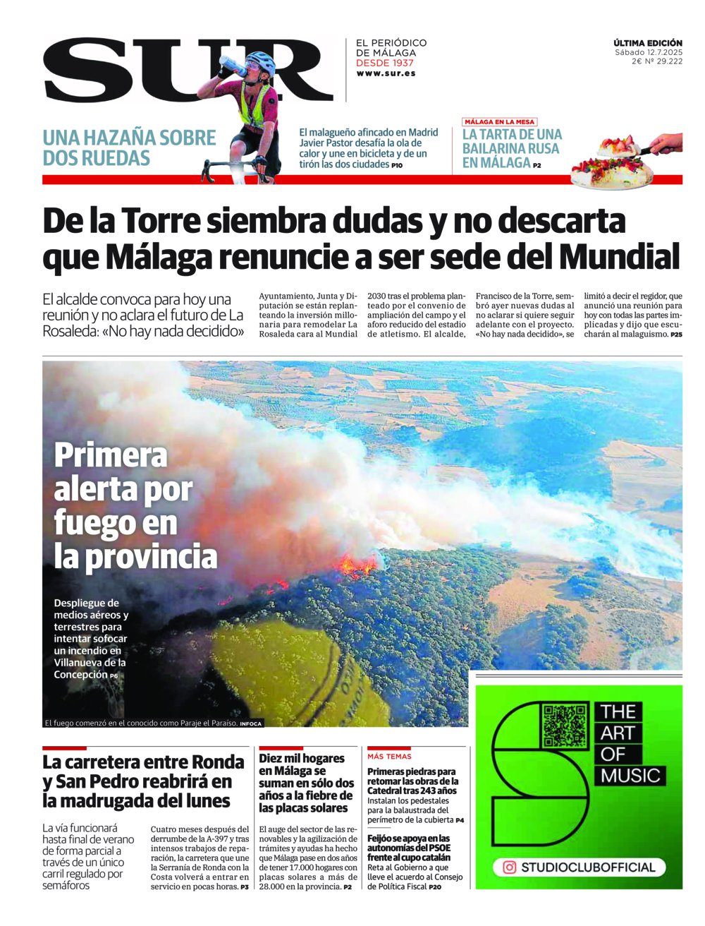 Portada de SUR, 12 de Julio de 2025