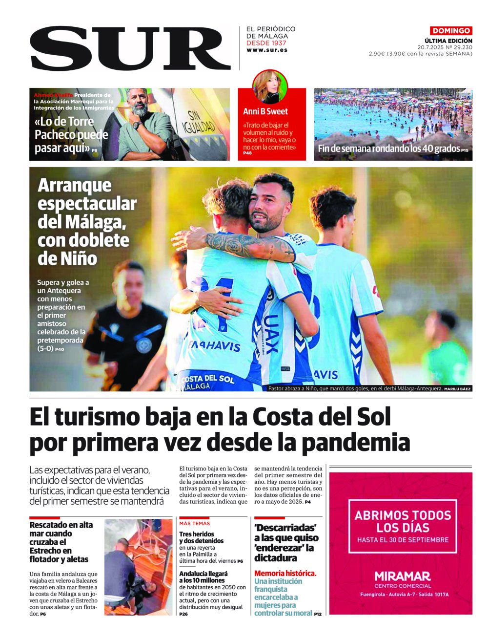 Portada de SUR, 20 de Julio de 2025